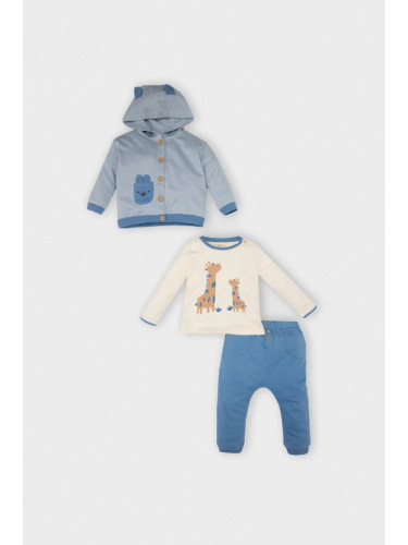 DEFACTO Baby Boy Giraffe Printed Long Sleeve T-Shirt Hooded Sweatshirt Cardigan Elastic Waist Sweatpants 3