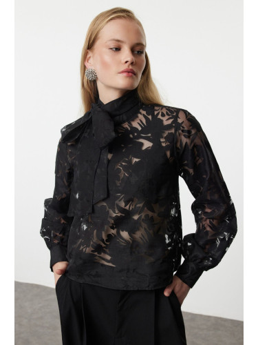 Trendyol Black Tie Detailed Jacquard Blouse