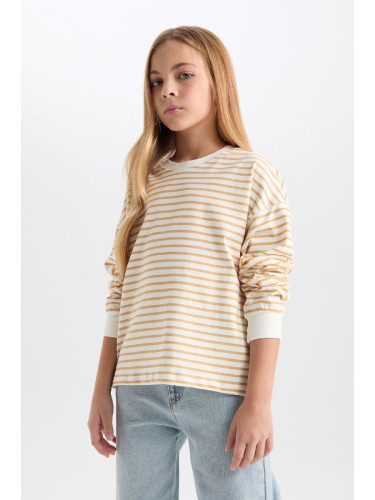 DEFACTO Girl Relax Fit Crew Neck Striped Sweatshirt