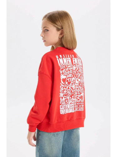 DEFACTO Girl Oversize Fit Crew Neck Printed Sweatshirt