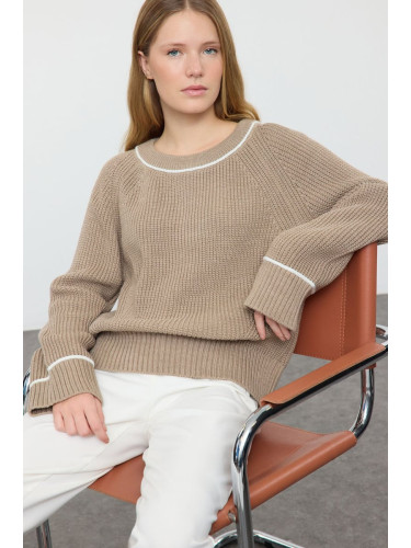 Trendyol Mink Wide Pattern Piping Detailed Knitwear Sweater