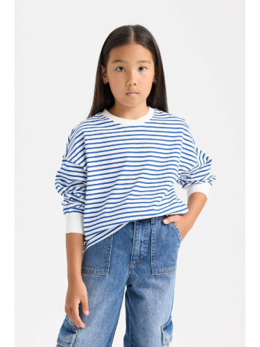 DEFACTO Girl Relax Fit Crew Neck Striped Sweatshirt