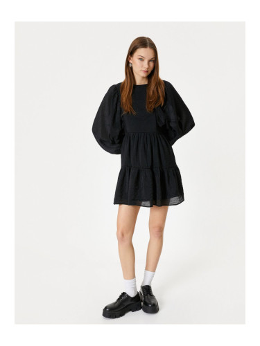 Koton Balloon Sleeve Mini Dress Long Sleeve Round Neck Lined Tiered