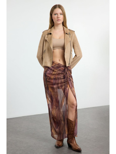 Trendyol Brown Patterned Slit Detailed Maxi Skirt