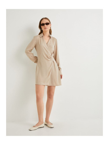 Koton Mini Shirt Dress Textured Draped Long Sleeve