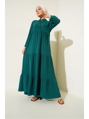 Bigdart 1627 Collar Lace-up Hijab Dress - Emerald Green