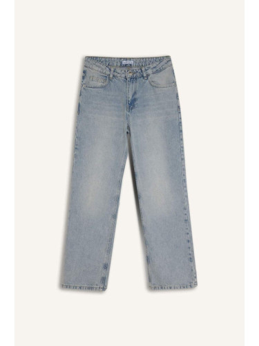 DEFACTO Straight Fit High Waist Ankle Length Jean Washed Trousers