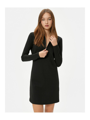 Koton Mini Polo Neck Dress Half Zipper Detailed Long Sleeve