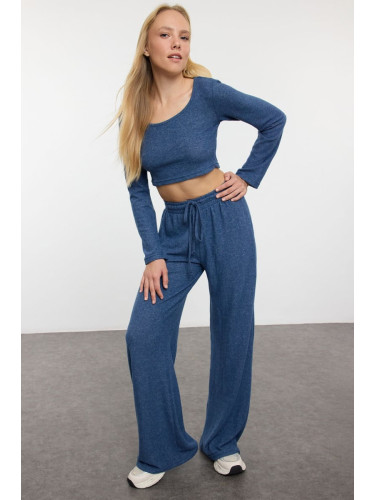 Trendyol Indigo Soft Crop and Wide Leg Knitted Top and Bottom Set