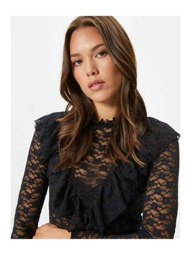 Koton Ruffle Detail Long Sleeve Lace Blouse