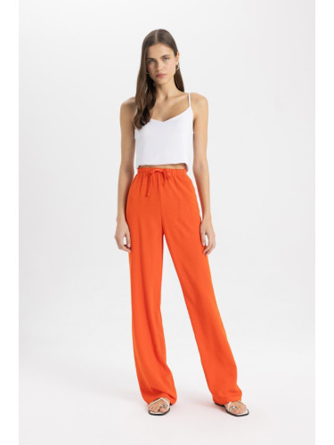 DEFACTO Straight Fit Pocket High Waist Wide Leg Linen Blend Trousers