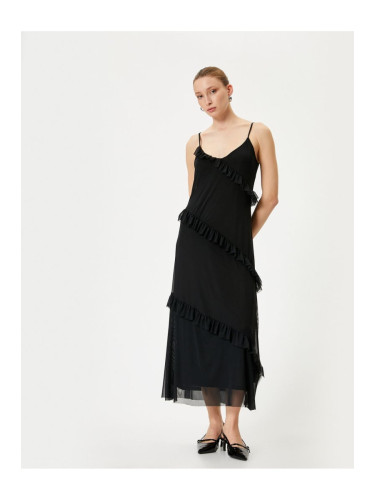 Koton Long Tulle Dress with Frilled Straps