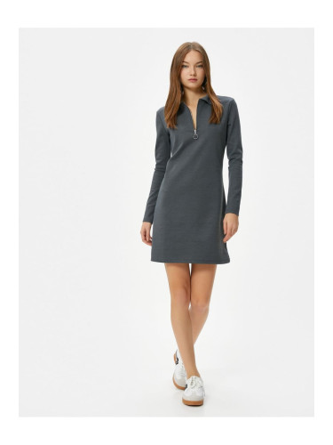 Koton Mini Polo Neck Dress Half Zipper Detailed Long Sleeve