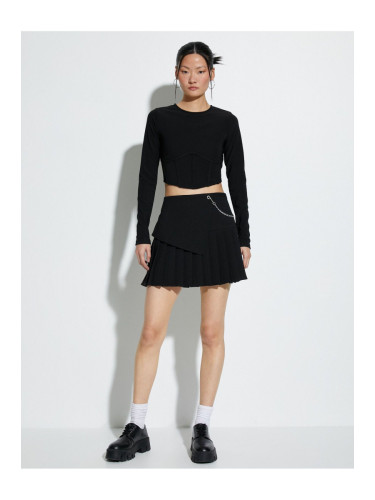 Koton Pleated Mini Skirt Chain Detail Normal Waist