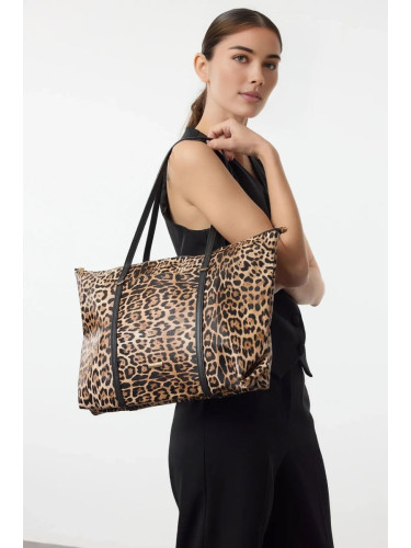 Trendyol Leopard Print Brown Maxi Tote Shoulder Bag