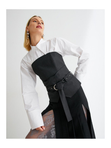 Koton Strapless Blouse With Belt Asymmetrical Cut