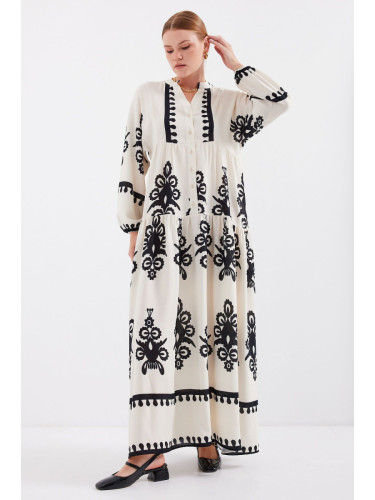 Bigdart 2423 Authentic Patterned Dress - M. Cream