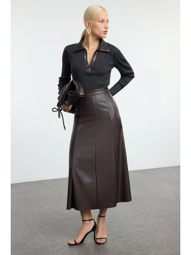 Trendyol Dark Brown Faux Leather High Waist Maxi Skirt