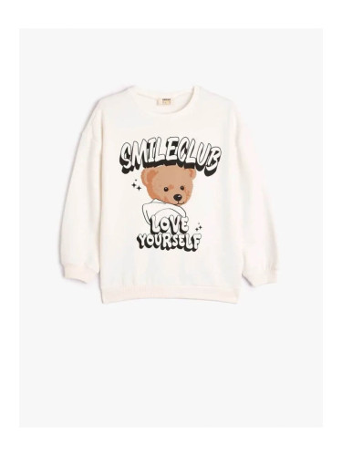 Koton Teddy Bear Printed Sweatshirt Long Sleeve Crew Neck Ribbed