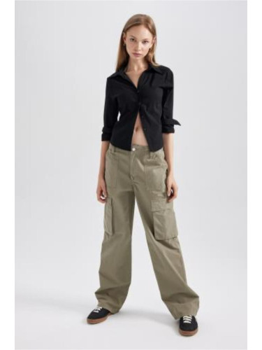 DEFACTO Gabardine Trousers Straight Fit Standard Length High Waist Cargo Pocket