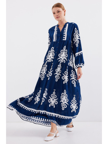 Bigdart 2423 Authentic Patterned Dress - Dark Blue