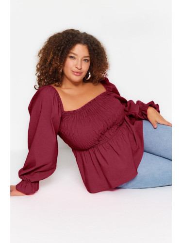 Trendyol Curve Claret Red Gimped Woven Plus Size Blouse