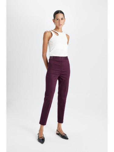 DEFACTO Cigarette Normal Waist Elastic Straight Leg Basic Plain Claret Red Satin Trousers