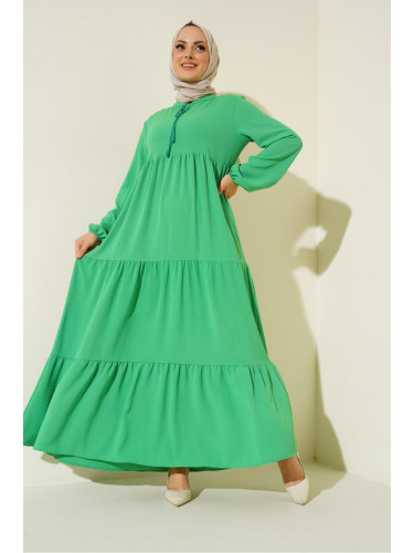 Bigdart 1627 Collar Lace-Up Hijab Dress - Dark Green