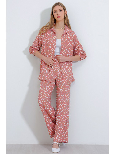 Bigdart Women's Polka Dot Powder Ecru Knitted Double Suit 5858