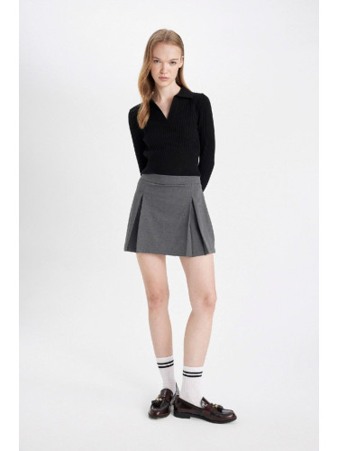 DEFACTO Cool Basic Plain High Waist Pleated Mini Skirt