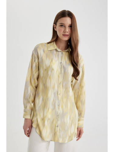 DEFACTO Relax Fit Shirt Collar Printed Long Sleeve Tunic