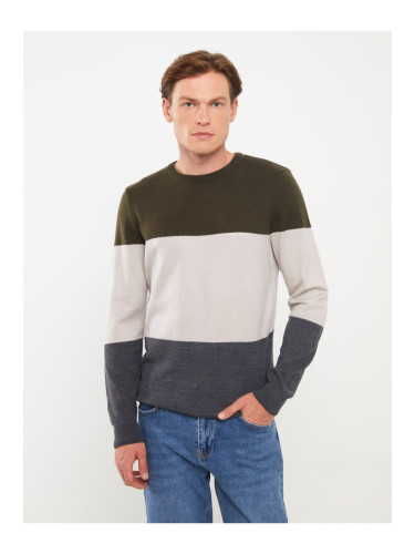 LC Waikiki Crew Neck Long Sleeve Color Block Men's Knitwear Sweater