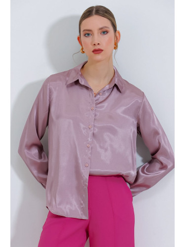 Bigdart Women's Dried Rose Light Flowing Satin Shirt 3964