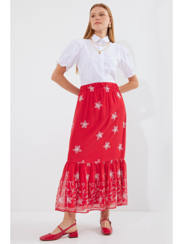 Bigdart 8010 Patterned Chiffon Skirt - A. Red