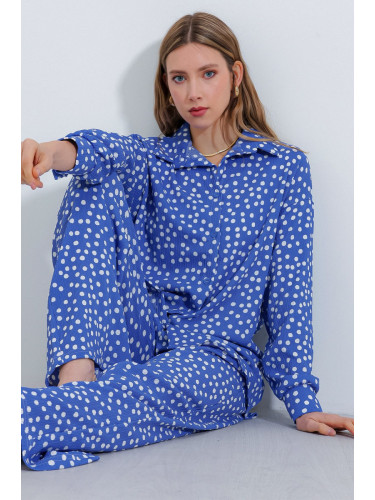 Bigdart Women's Polka Dot Indigo Ecru Knitted Double Suit 5858