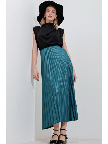 Bigdart 8009 Leather Look Pleated Skirt - Oil