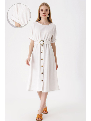 Bigdart 2389 Belted Linen Dress - Ecru