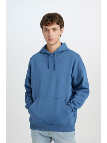 DEFACTO Oversize Fit Wide Mold Hooded Kangaroo Pocket Basic Plain Sweatshirt