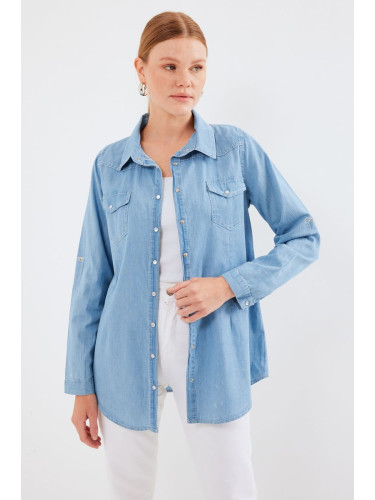 Bigdart 3411 Double Pocket Snap Denim Shirt - Blue