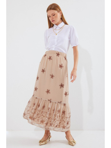 Bigdart 8010 Patterned Chiffon Skirt - Mink