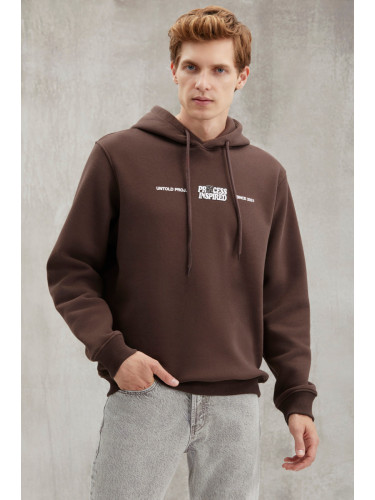 GRIMELANGE Reinhold Men's Hooded Fleece Printed Bitter Brown Sweatshir