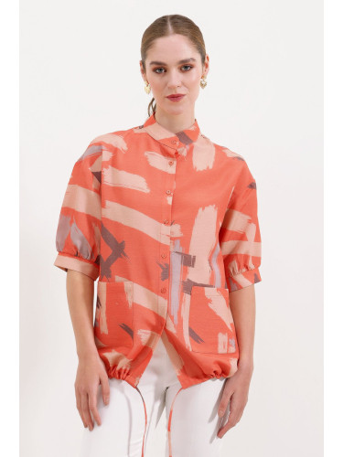 Bigdart 20226 Patterned Oversize Shirt - Orange