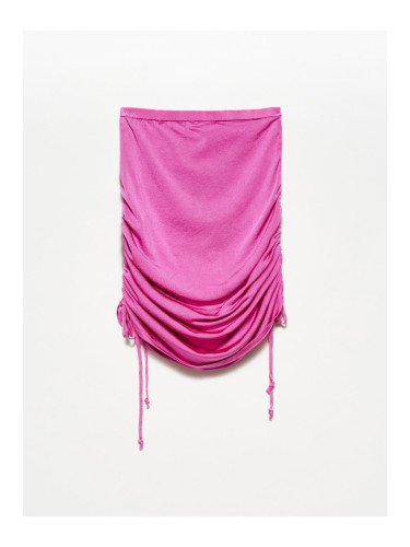 Dilvin 80107 Gathered Side Knitwear Skirt-fuchsia