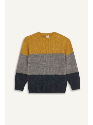 DEFACTO Boy Regular Fit Crew Neck Color Block Knitwear Sweater