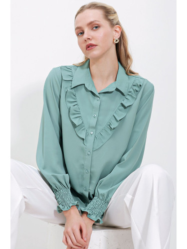 Bigdart 20223 Frilly Long Sleeve Shirt - Çağla