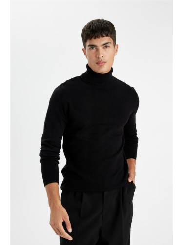 DEFACTO Black Slim Fit Slim Cut Turtleneck Basic Plain Knitwear Sweater