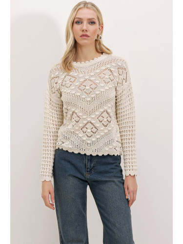 Bigdart 15860 Openwork/Perforated Oversize Sweater - Stone