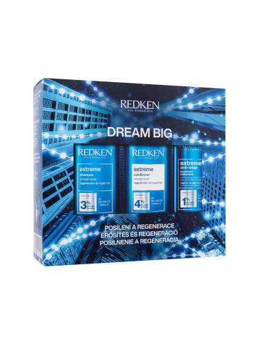 Redken Extreme Dream Big Подаръчен комплект шампоан Extreme 300 ml + балсам Extreme 300 ml + грижа за косата Extreme Anti-Snap Treatment 250 ml увредена кутия