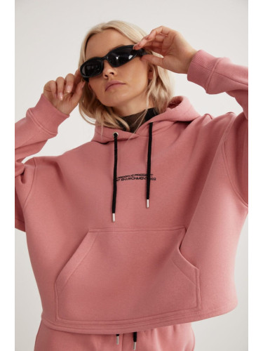 GRIMELANGE Atenas Relaxed Fit Long Sleeve Kangaroo Pocket Hooded Pink Sweatshir