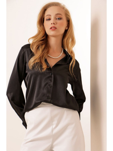 Bigdart 3964 Lightly Flowy Satin Shirt - D.black